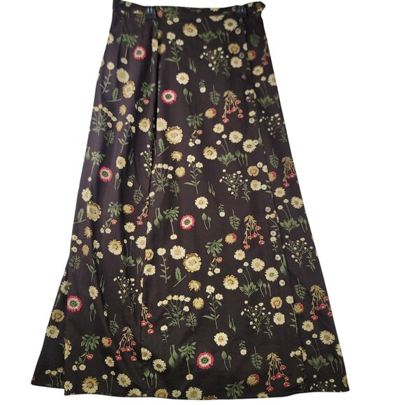Woolrich Floral Button Front Midi Skirt Size 12 Brown Rayon Outdoorwear New - Picture 1 of 10